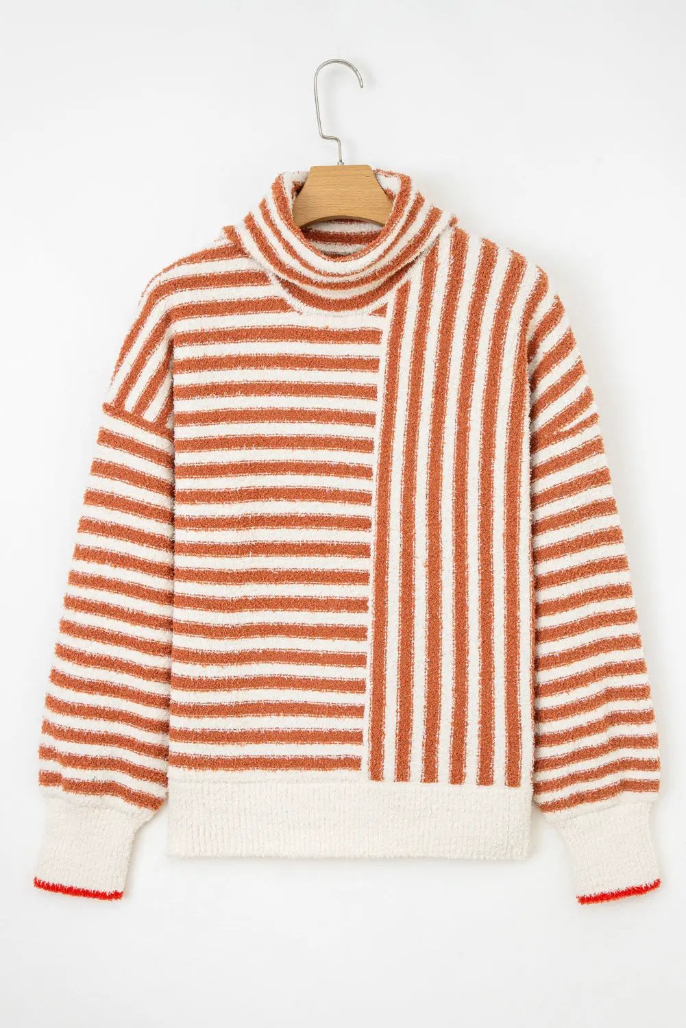 Orange Stripe Cowl Neck Drop Shoulder Sweater For Women Dear-Lover Dropshipping